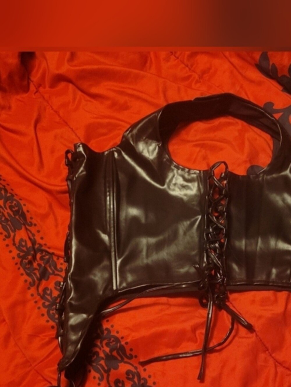 Fashion Nova true to you blk faux leather tie front sides crop top corset 1X NWT - Picture 12 of 17